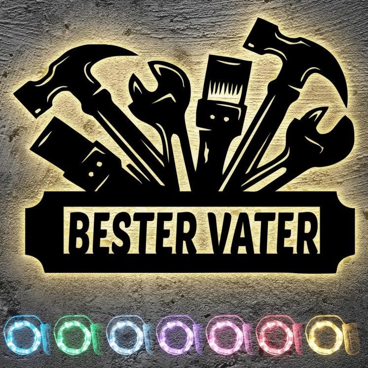 LEON FOLIEN BESTER VATER Familie Deko LED Schlummerlicht Nachtlicht personalisiert in 7 FARBE - Family Geschenk Für PAPA DAD