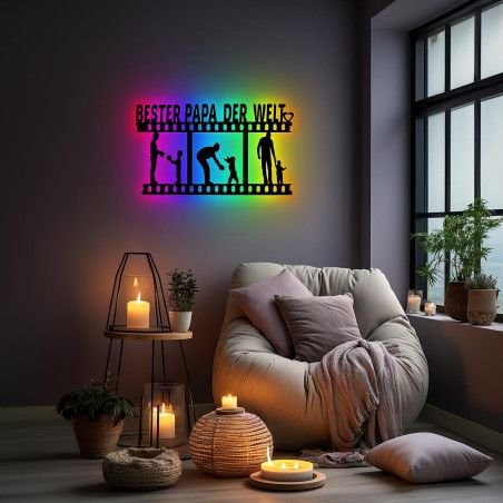 LEON FOLIEN RGB LED BESTER PAPA DER WELT Familie Deko LED Schlummerlicht Nachtlicht personalisiert in 7 FARBE - Family Geschenk