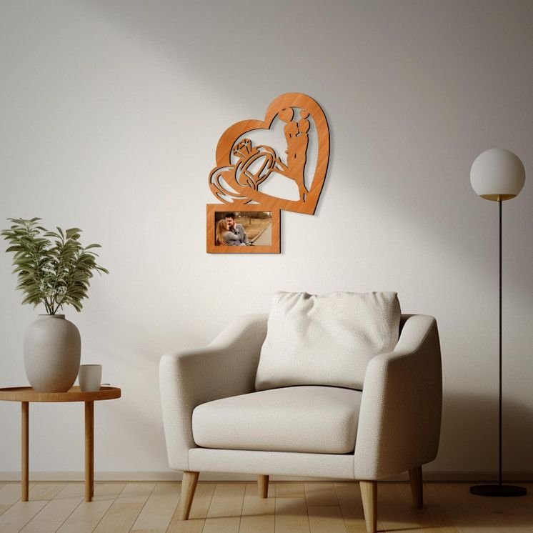 LED Schlummerlicht Eheringe in Herz personalisiert mit Bilderrahmen Deko Nachtlicht Hochzeitsgeschenk Geschenk - Mit Warmweiße