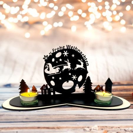Frohe Weihnachten Teelichthalter mit Weihnachtsdeko mit Kerze,Tischdeko, Deko, Weihnachtsdekoration, Weihnachten Kerzenständer