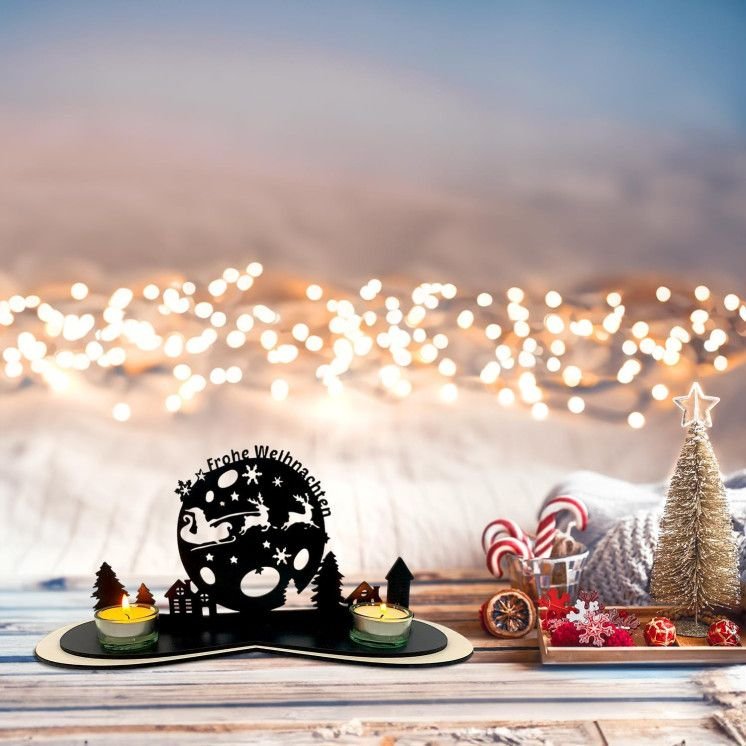 Frohe Weihnachten Teelichthalter mit Weihnachtsdeko mit Kerze,Tischdeko, Deko, Weihnachtsdekoration, Weihnachten Kerzenständer