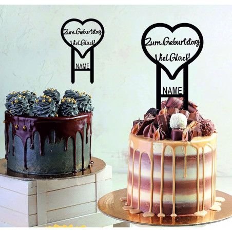 LEON - FOLIEN® Cake Topper Kuchendekoration Tortenstecker personalisiert mit Name Wunschtext Tortenaufleger aus Holz Tortenfigur