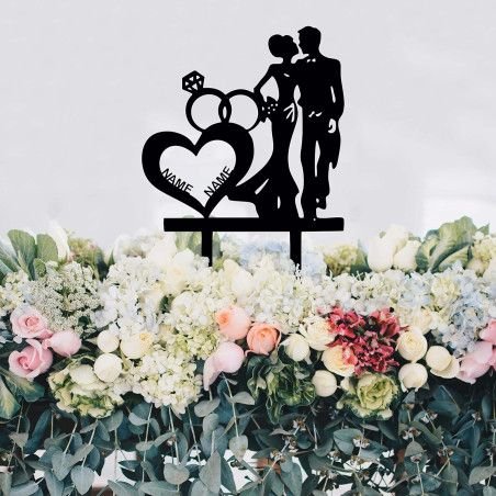 Cake Topper (Brautpaar 2) Kuchendekoration Tortenstecker personalisiert mit Name Wunschtext Tortenaufleger