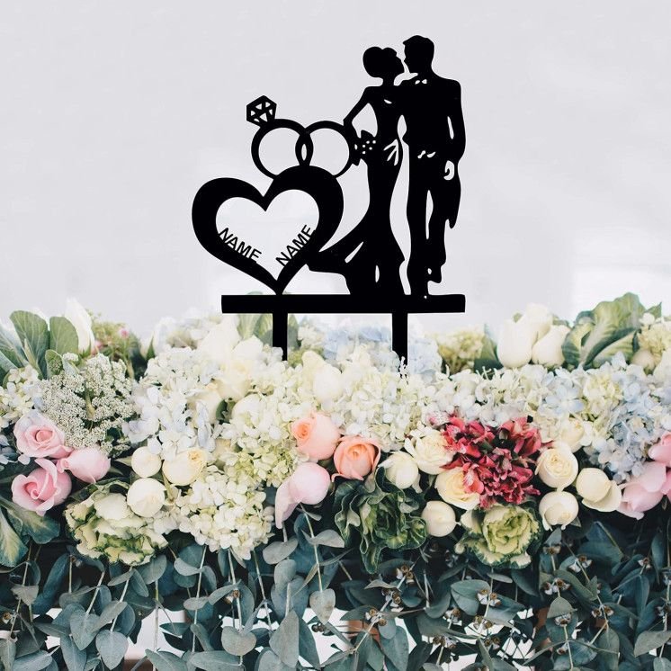 Cake Topper (Brautpaar 2) Kuchendekoration Tortenstecker personalisiert mit Name Wunschtext Tortenaufleger