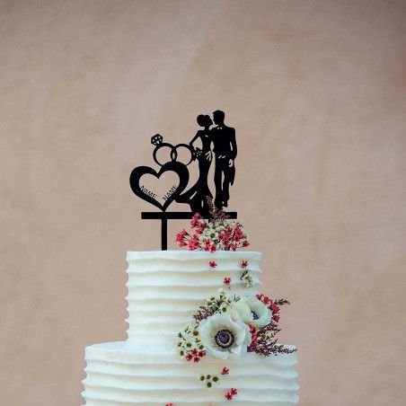 Cake Topper (Brautpaar 2) Kuchendekoration Tortenstecker personalisiert mit Name Wunschtext Tortenaufleger