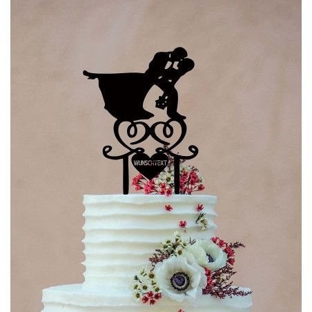 Cake Topper (Küsschen) Kuchendekoration Tortenstecker personalisiert mit Name Wunschtext Tortenaufleger aus MDF Holz Tortenfigur
