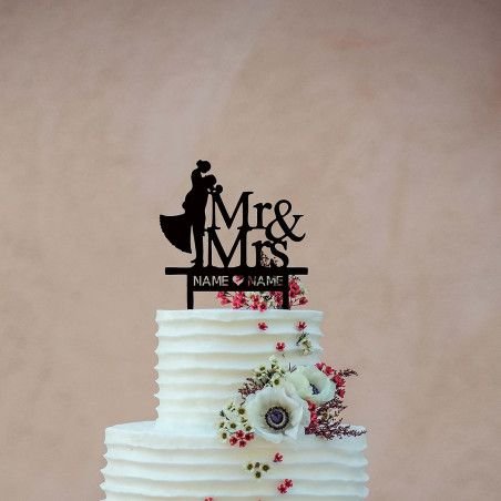 Cake Topper (Mr & Mrs) Kuchendekoration Tortenstecker personalisiert mit Name Wunschtext Tortenaufleger aus Holz Tortenfigur