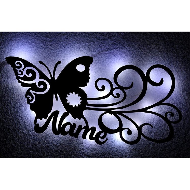 Schmetterling Schlummerlicht LED , Butterfly personalisiert mit Wunsch Namen Lasergravur Nachtlicht