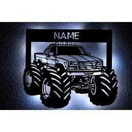 Monsterauto LED Deko Monster Truck, personalisiert mit Wunsch Namen Lasergravur Schlummerlicht
