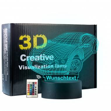 3D Illusion Sportwagen Lampe personalisiert mit Wunschtext Rennwagen Nachtlicht Tischlampe 16 Farben USB