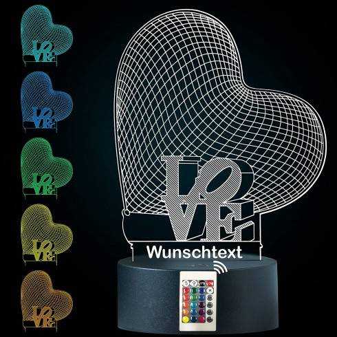 3D Illusion Love Lampe personalisiert mit Wunschtext Liebesgeschenk Nachtlicht Tischlampe 16 Farben USB