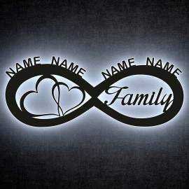 I love my Family Deko - Familie LED Nachtlicht vier Namen Unendlichkeit, Herzchen Unendlichkeitszeichen personalisiert