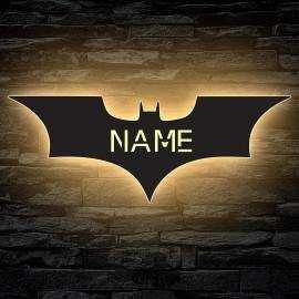 LED Deko Schlummerlicht Fledermaus mit Name Lasergravur Kinderzimmer Geschenk - in 7 MDF Holzfarben & 7 LED-Farben