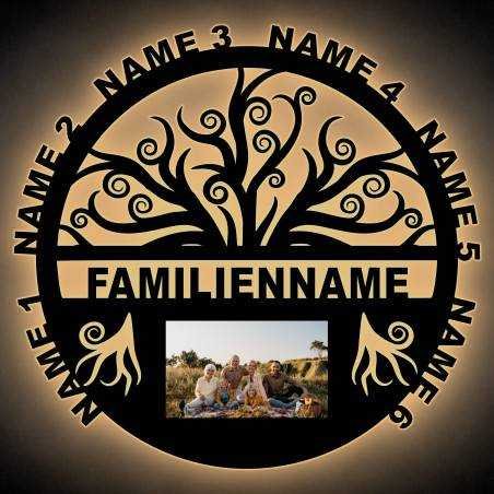 Familienbaum BIlderrahmen bis 8 Namen und Gravur Bilderrahmen aus MDF Holz Stammbaum Baum liegende Acht personalisiert