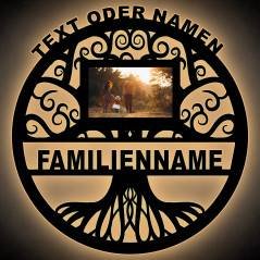 Familienbaum bis 8 Namen und Gravur aus MDF Holz Stammbaum Baum liegende Acht personalisiert