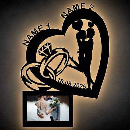 Herz Geschenke Deko mit Namen und Datum mit Bilderrahmen personalisiert zum Aufhängen - I LOVE YOU