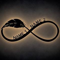 Unendlichkeitszeichen mit Feder Geschenke Deko Herz mit Namen und datum