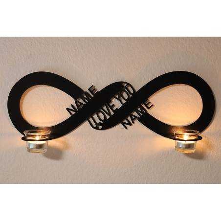 Teelichthalter Wanddeko - I Love You personalisiert mit Wunschnamen - Unendlichkeitszeichen Liebesbeweise