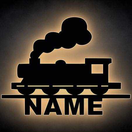 Dampflokomotive LED Deko Schlummerlicht Wandlicht Zug Kinderlampe Schienenverkehr Wandlampe personalisiert mit Wunsch Name