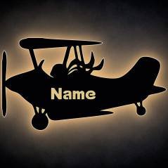 Flugzeug LED Deko Schlummerlicht Nachtlicht Sportflugzeug Kinderlampe Wandlicht Wandlampe personalisiert mit Wunsch Name