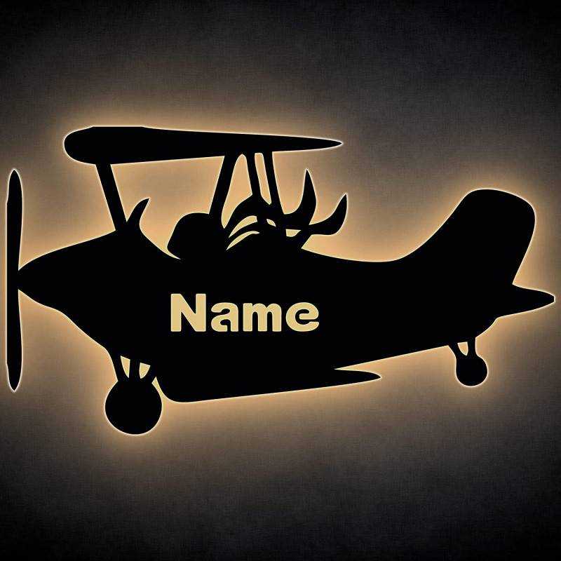 Flugzeug LED Deko Schlummerlicht Nachtlicht Sportflugzeug Kinderlampe Wandlicht Wandlampe personalisiert mit Wunsch Name