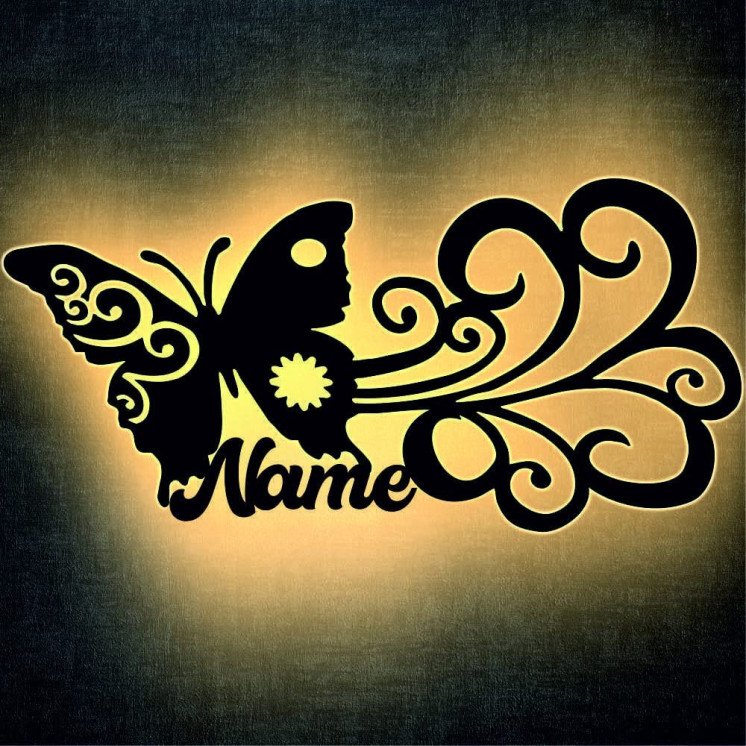 Schmetterling Schlummerlicht LED , Butterfly personalisiert mit Wunsch Namen Lasergravur Nachtlicht