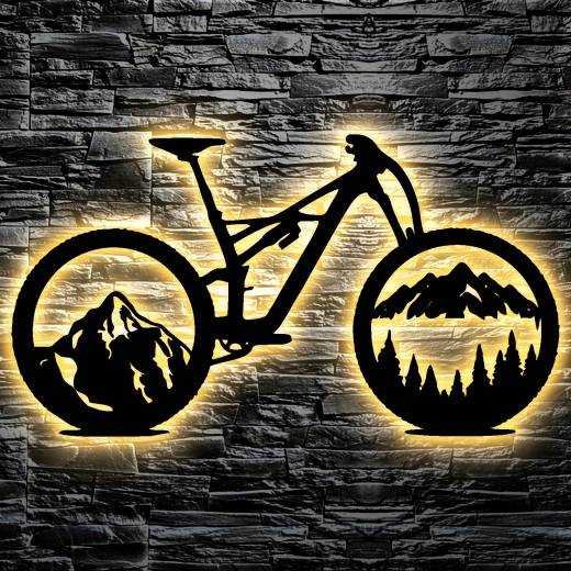 Fahrrad Wald Skyline LED Wandbild Leuchtschild Geschenke - Wand Lampe