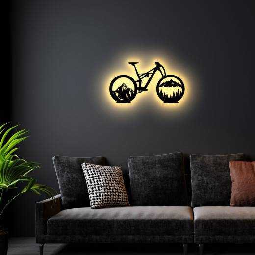 Fahrrad Wald Skyline LED Wandbild Leuchtschild Geschenke - Wand Lampe