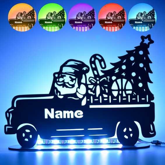 LEON FOLIEN Nikolaus Wagen LED RGB personalisierte Merry Christmas Weihnachten Nachtlicht Schlummerlicht Tischdeko