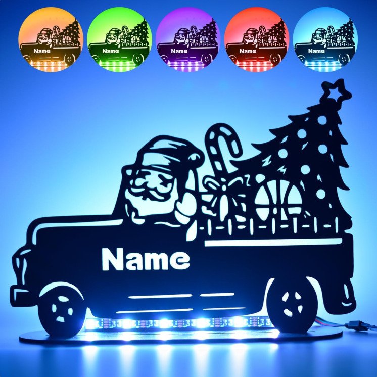 LEON FOLIEN Nikolaus Wagen LED RGB personalisierte Merry Christmas Weihnachten Nachtlicht Schlummerlicht Tischdeko