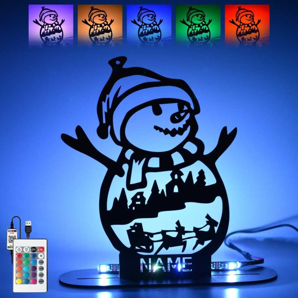 LEON FOLIEN Schneemann LED RGB personalisierte Merry Christmas Weihnachten Nachtlicht Schlummerlicht Tischdeko