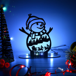 LEON FOLIEN Schneemann LED RGB personalisierte Merry Christmas Weihnachten Nachtlicht Schlummerlicht Tischdeko