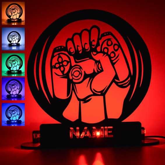 LEON FOLIEN LED RGB Tischdeko GAME ZONE Gamer Lampe personalisiert mit Namen für Kinder Jungs Mädchen Junge zum Geburtstag
