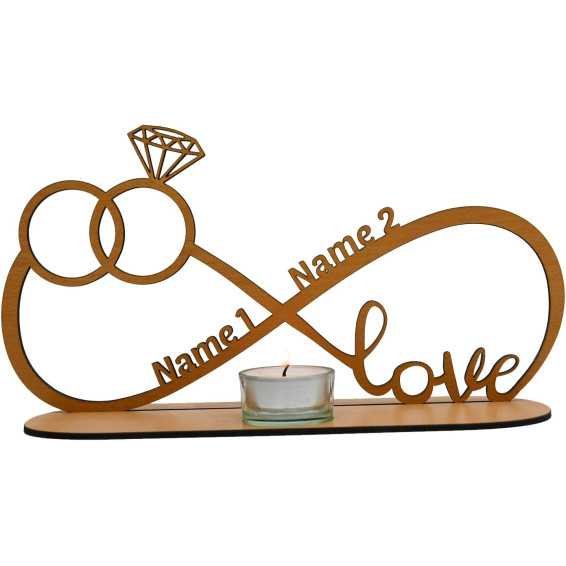 Love Liebesgeschenk Teelichthalter personalisiert mit Zwei Namen in 7 Farben - Unendlichkeitszeichen Hochzeitsgechenk Geschenk
