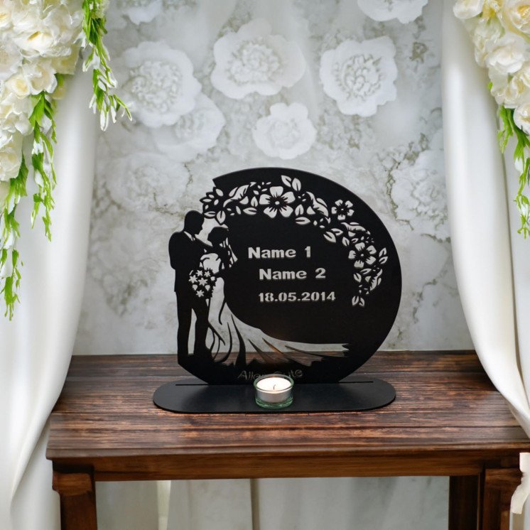Teelichthalter Alles Gute Hochzeitsgeschenk für Brautpaar Eheringe mit 2 Namen & Datum Geldgeschenk zur Hochzeit - Hochzeitsdeko