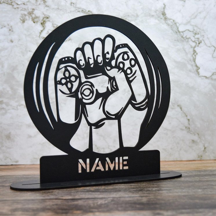 Controller in der Hand Gamer Led Tisch Deko Lampe Geschenke Tischdeko - personalisiert mit Namen Beleuchtung Nachtlicht Familie