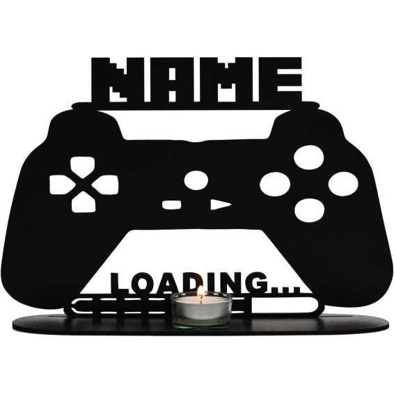 Controller Gamer Loading ... Teelichthalter personalisiert mit Namen für Kinder Jungs Mädchen Junge zum Geburtstag Tischdeko