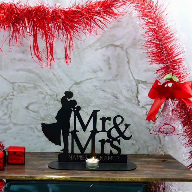 Mr & Mrs Hochzeitsgeschenk für Brautpaar Teelichthalter mit 2 Namen Hochzeitsdeko zum Jahrestag - Geschenkideen -