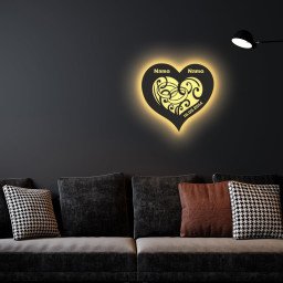Eheringe in Herz LED Schlummerlicht personalisiert mit Wunschnamen und Datum Deko Nachtlicht Hochzeitsgeschenk Brautpaar -
