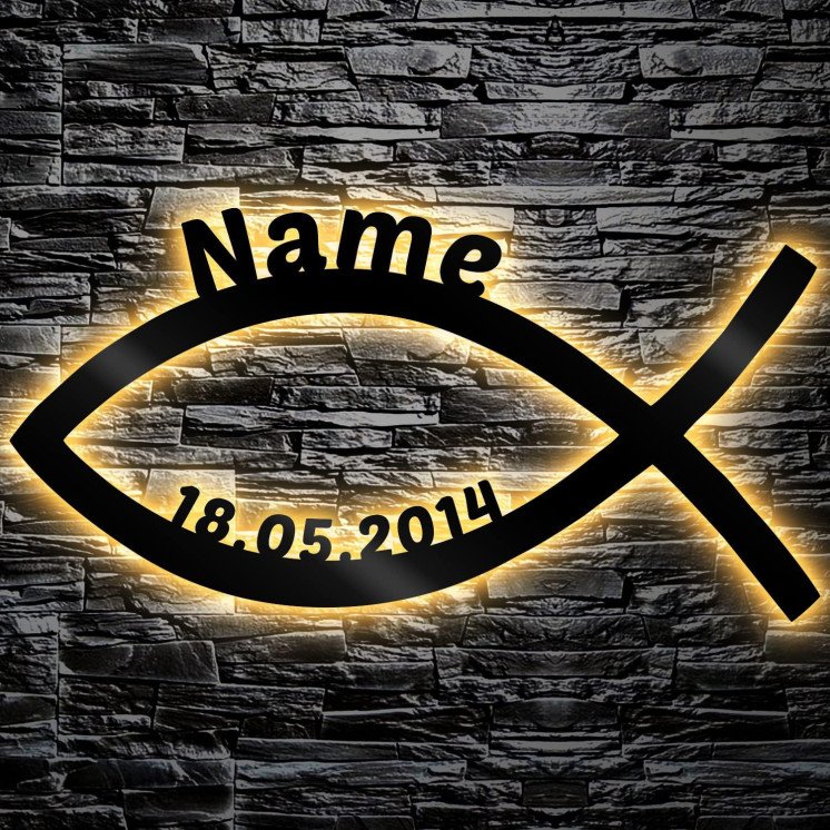 LEON FOLIEN Kommunion Fisch Led Nachtlicht Lampe Geschenke mit individuellem Namen & Datum, ideal als Geburtsgeschenke