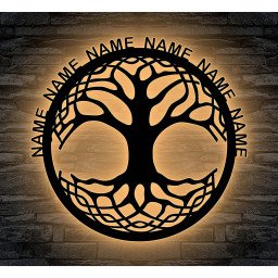 LEON - FOLIEN Lebensbaum Familienbaum Deko LED Stammbaum personalisiert mit bis zu 6 Namen Familienname Baum Lasergravur