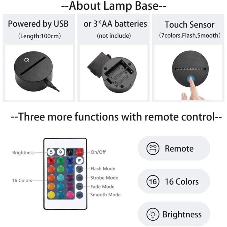 LEON - FOLIEN Schloss 3D Illusion Märchenschloss Lampe personalisiert mit Wunschtext Nachtlicht Tischlampe 16 Farben USB Touch