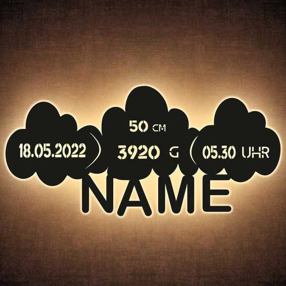 Led Wolken RGB Farbwechsel - Kinderlampe für Kinderzimmer - Mit 16 LED Farben USB App Bedienung - personalisiert mit Wunschnamen