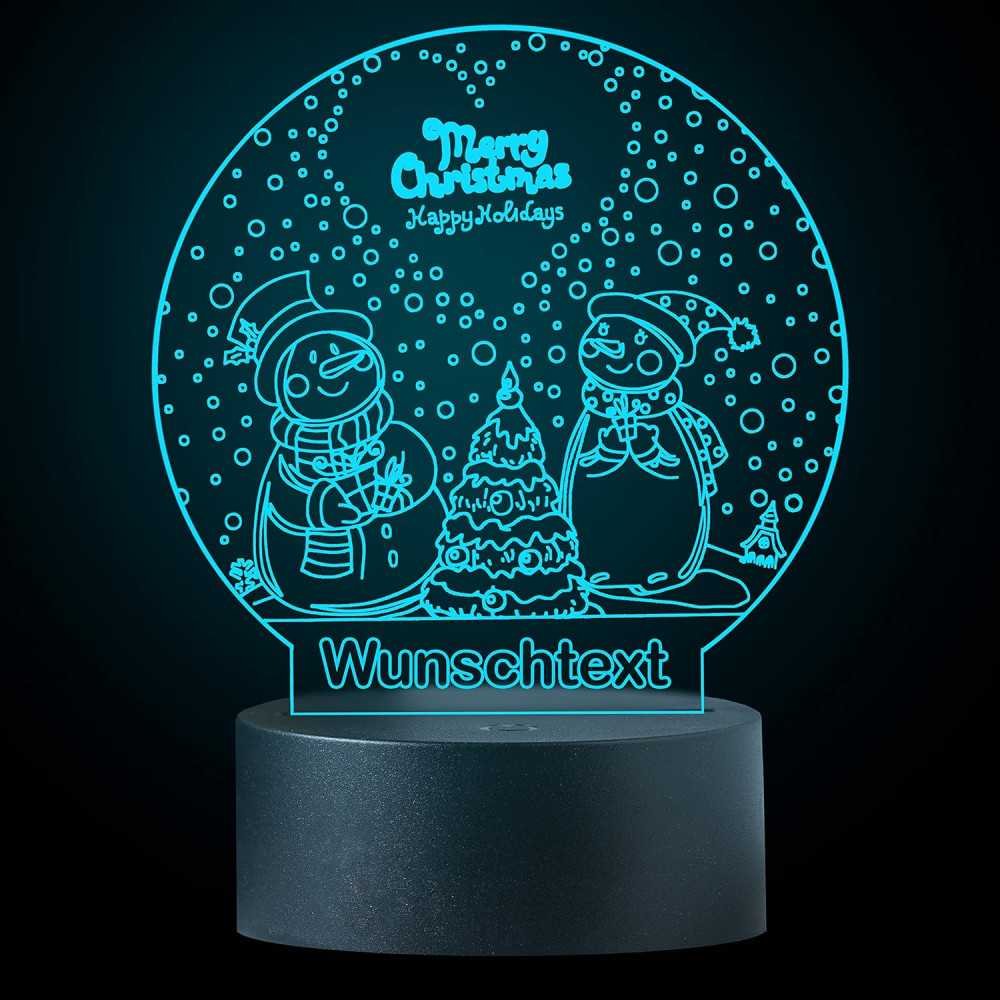 LEON - FOLIEN Weihnachten 3D Illusion Schneemann & -Frau Lampe Nachtlicht Tischlampe 16 Farben USB Touch Switch Led Licht