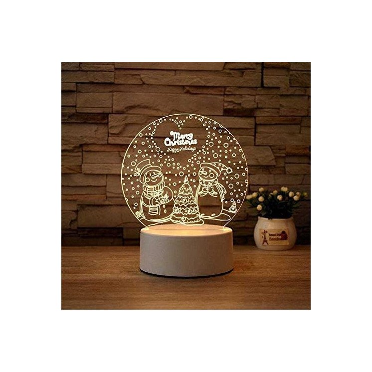 LEON - FOLIEN Weihnachten 3D Illusion Schneemann & -Frau Lampe Nachtlicht Tischlampe 16 Farben USB Touch Switch Led Licht