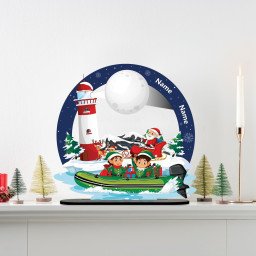 Weihnachtsmann 3D Cartoon Personalisiert bis 2 Namen auf Holz gedruckt Santa Claus Wanddeko Tischdeko - UV13