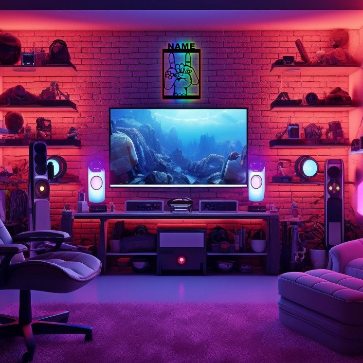 Gaming Led Schild in RGB Beleuchtung - Personalisiert NAME auf Holz - Gamer Geschenke - Besondere Geschenke für Videospiel -