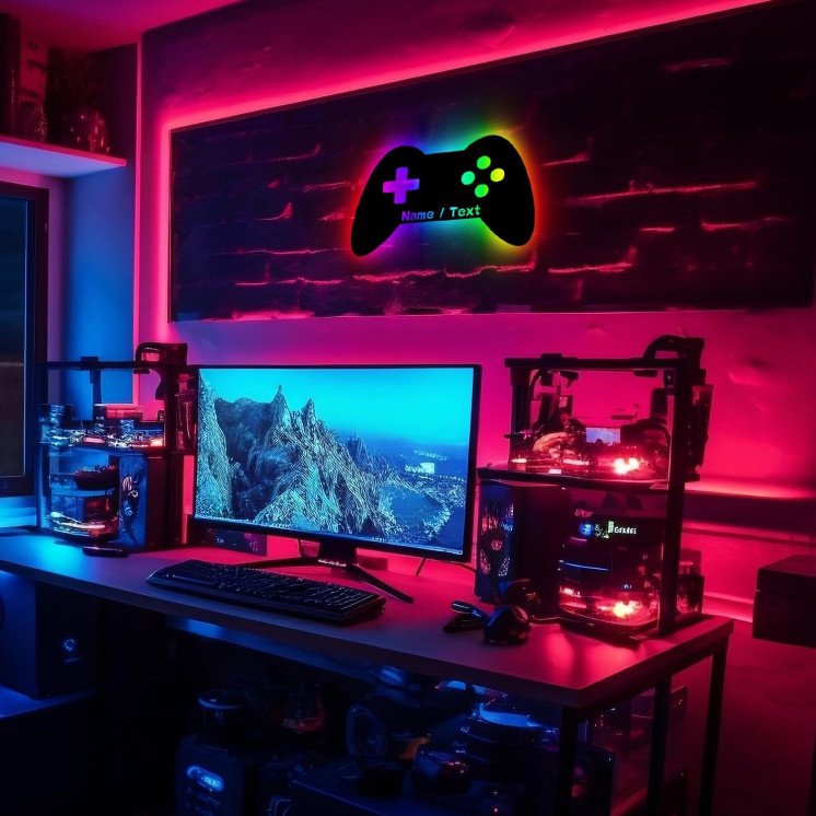 LEON FOLIEN Led Gaming RGB Controller Lampe - Gaming Zimmer Deko - Wandlampe Mit Name - Personalisierte Wanddeko - Besondere