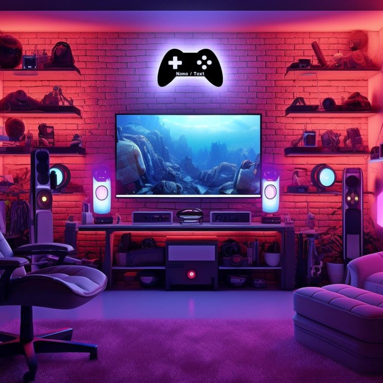 LEON FOLIEN Led Gaming RGB Controller Lampe - Gaming Zimmer Deko - Wandlampe Mit Name - Personalisierte Wanddeko - Besondere