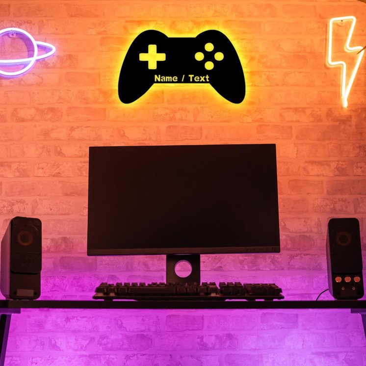 LEON FOLIEN Led Gaming RGB Controller Lampe - Gaming Zimmer Deko - Wandlampe Mit Name - Personalisierte Wanddeko - Besondere